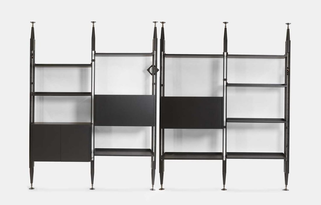 Franco Albini (Italian, 1905-1977) for Cassina, a pair of 835 'Infinito' modular shelving units,: Franco Albini (Italian, 1905-1977) for Cassina, a pair of 835 'Infinito' modular shelving units, originally designed between 1956 and 1957, of recent manufacture, each with a stained ash frame, one ex