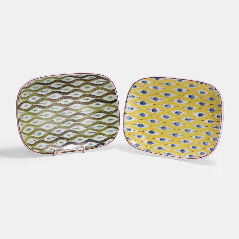 Stig Lindberg (Swedish, 1916-1982) for Gustavsberg, two faience pottery dishes, (1 of 3)