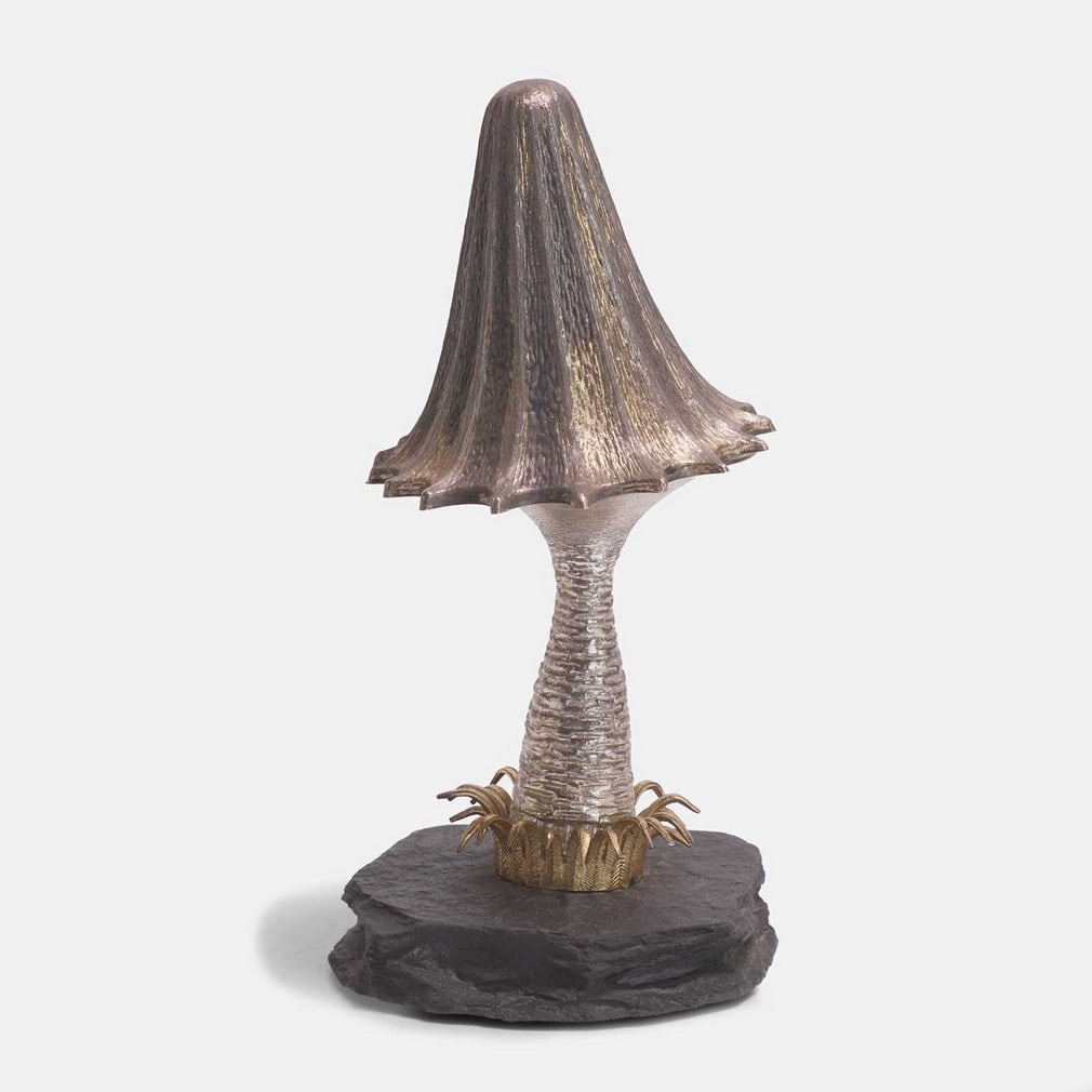 ▲ Christopher Nigel Lawrence (b.1936), a silver and silver-gilt Christmas edition surprise: ▲ Christopher Nigel Lawrence (b.1936), a silver and silver-gilt Christmas edition surprise mushroom, London, 1981, modelled as a mushroom with removable cover, opening to reveal an elf and a fai