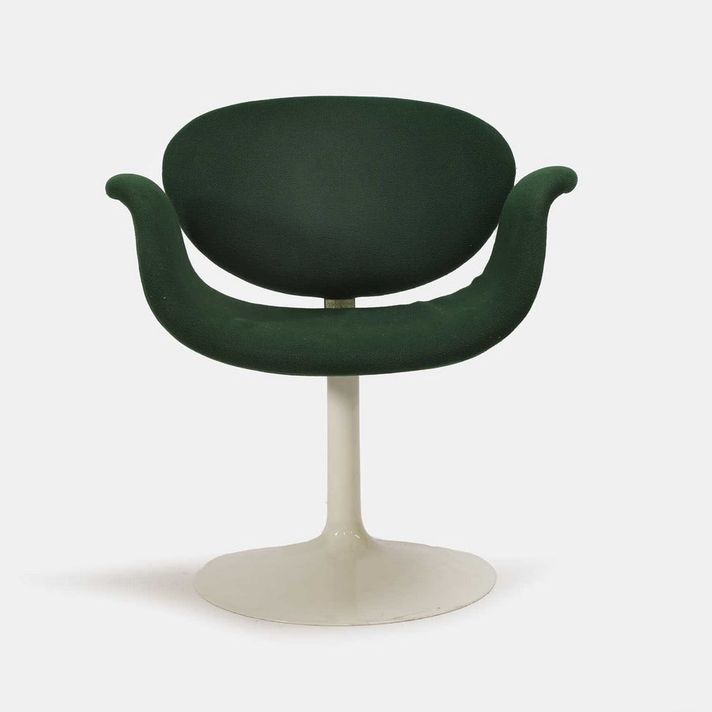 Pierre Paulin (French, 1927-2009) for Artifort, a 'Tulip' chair,: Pierre Paulin (French, 1927-2009) for Artifort, a 'Tulip' chair, originally designed in 1965, circa 1960s, the green-upholstered seat and back raised on a white-lacquered plastic swivel base, debossed