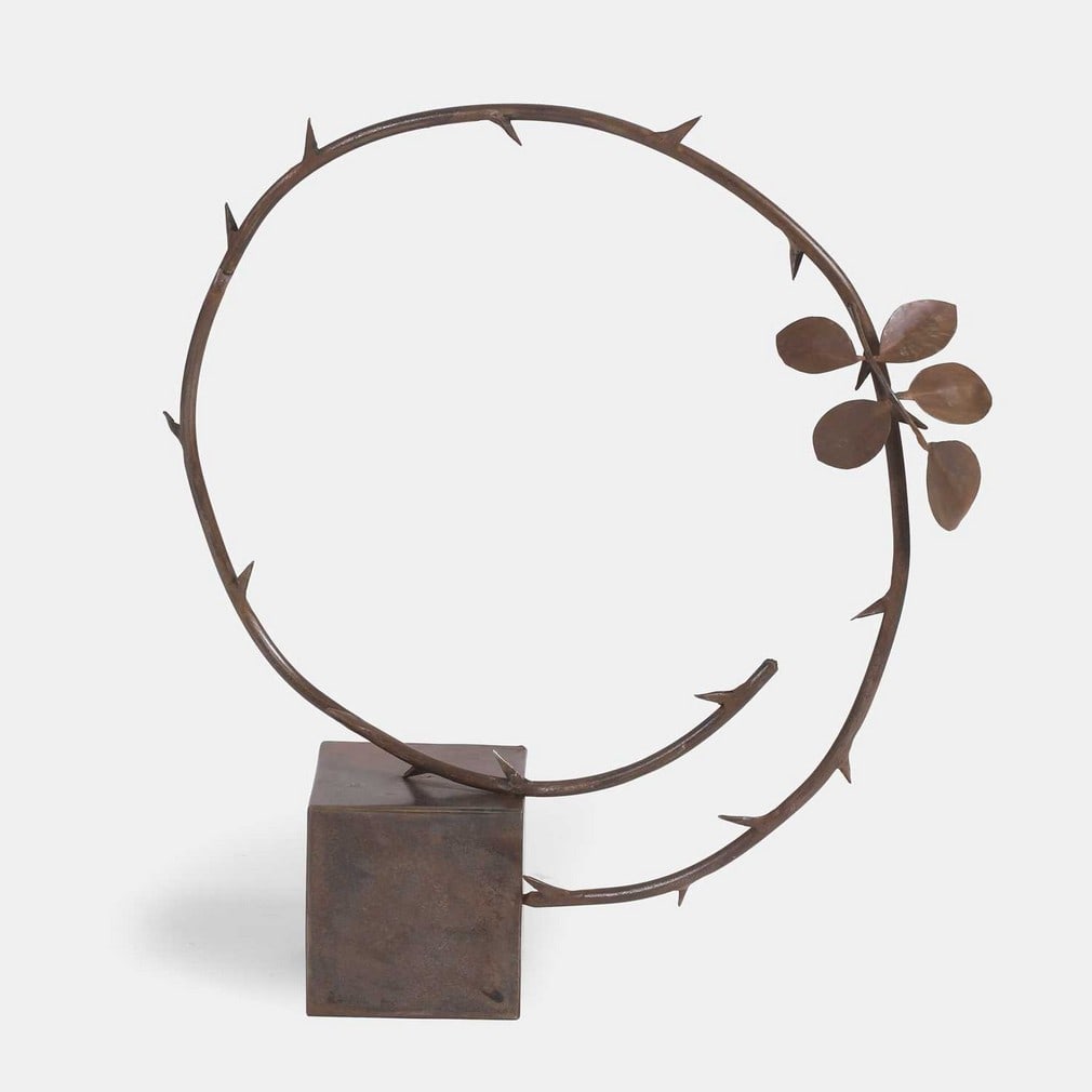 Peter Charles (American, b.1943), 'Full Circle',: Peter Charles (American, b.1943), 'Full Circle', 1999, a welded steel sculpture, signed and dated (50cm wide, 15cm deep, 53.5cm high) Provenance: Anton Gallery, New York; a private collection, London.