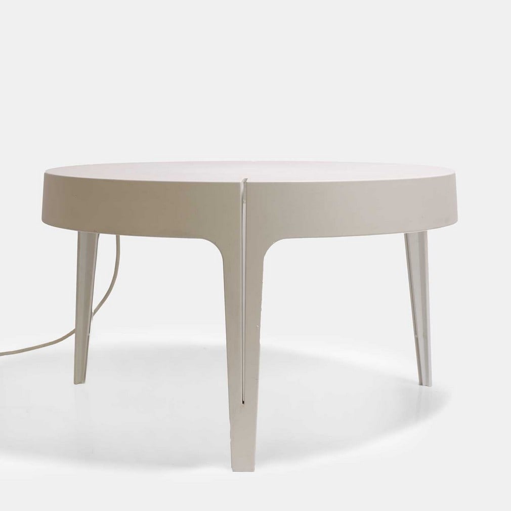 Sebastian Bergne (British, b.1966) for Luceplan, a 'Zia' table lamp,: Sebastian Bergne (British, b.1966) for Luceplan, a 'Zia' table lamp, designed in 2003, constructed from injection-moulded white ABS plastic, of circular form, raised on three tapering legs, with a con