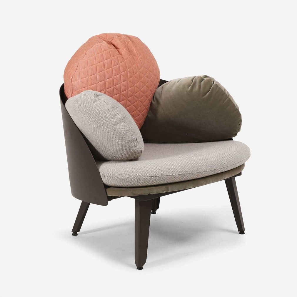 Constance Guisset (French, b.1976) for Petite Friture, a 'Nubilo' armchair,: Constance Guisset (French, b.1976) for Petite Friture, a 'Nubilo' armchair, originally designed in 2015, the curved charcoal-grey matte-painted-steel frame, raised on four feet, upholstered in grey fa