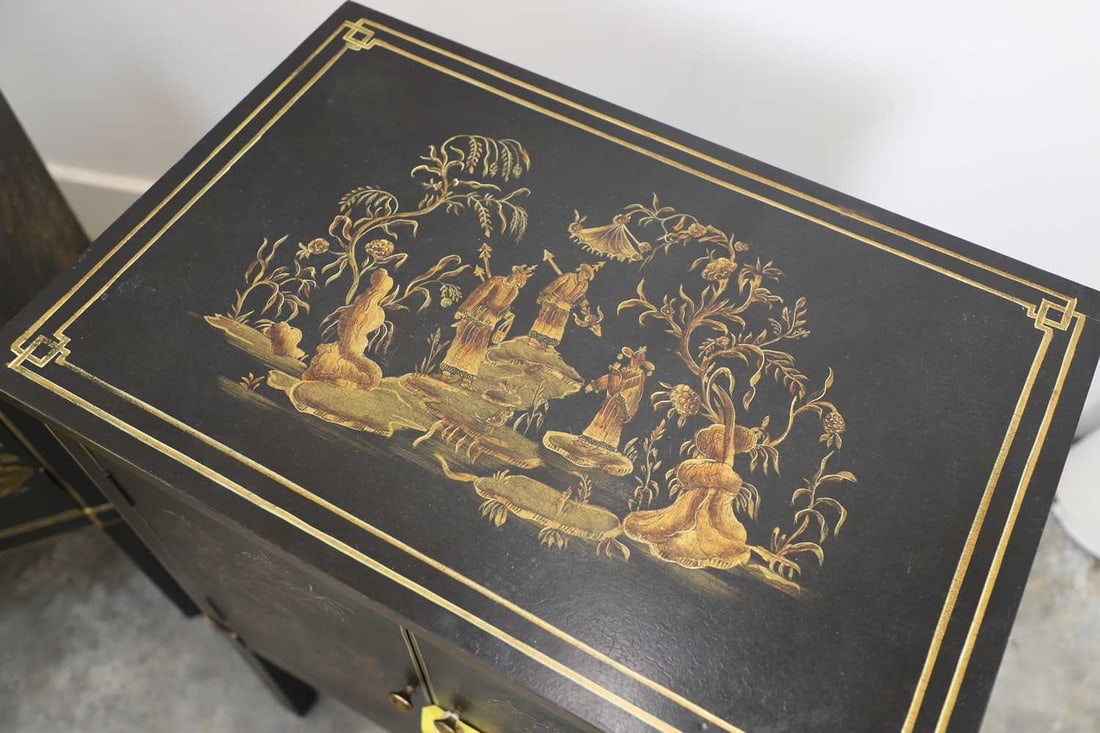 A pair of japanned side cabinets, modern, believed to be OKA, - 3