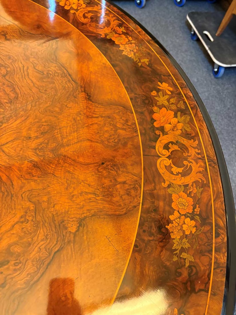 A Victorian walnut marquetry circular dining table, circa 1880-5, - 14