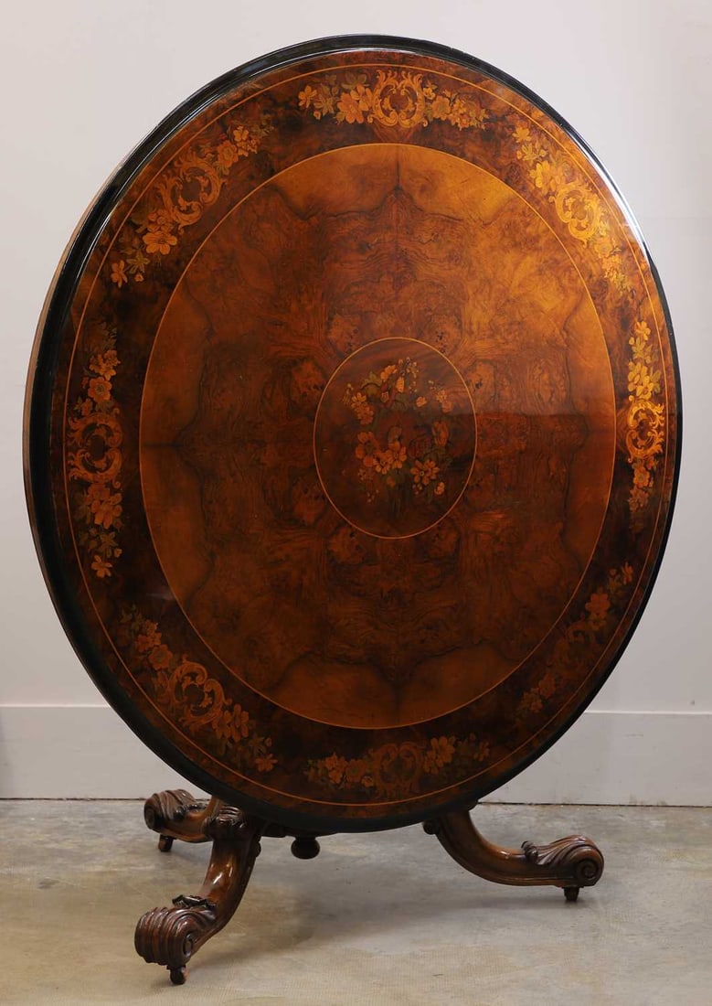 A Victorian walnut marquetry circular dining table, circa 1880-5, - 3