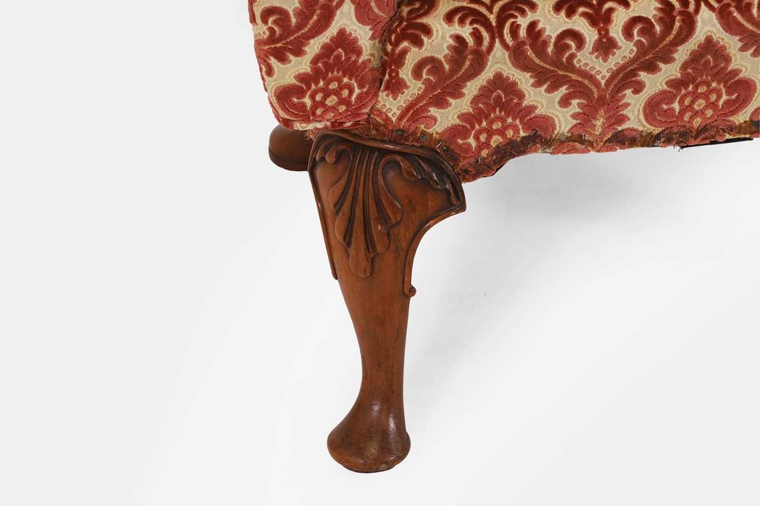 A George II-style walnut wing armchair, early 20th century, - 4