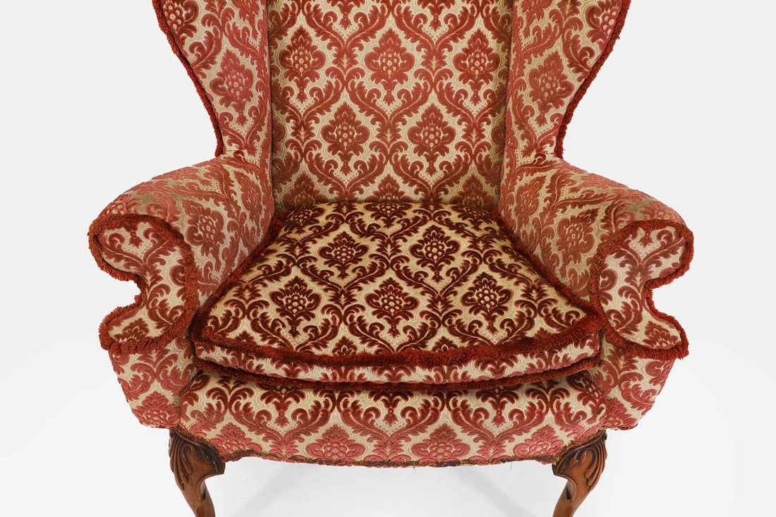 A George II-style walnut wing armchair, early 20th century, - 5