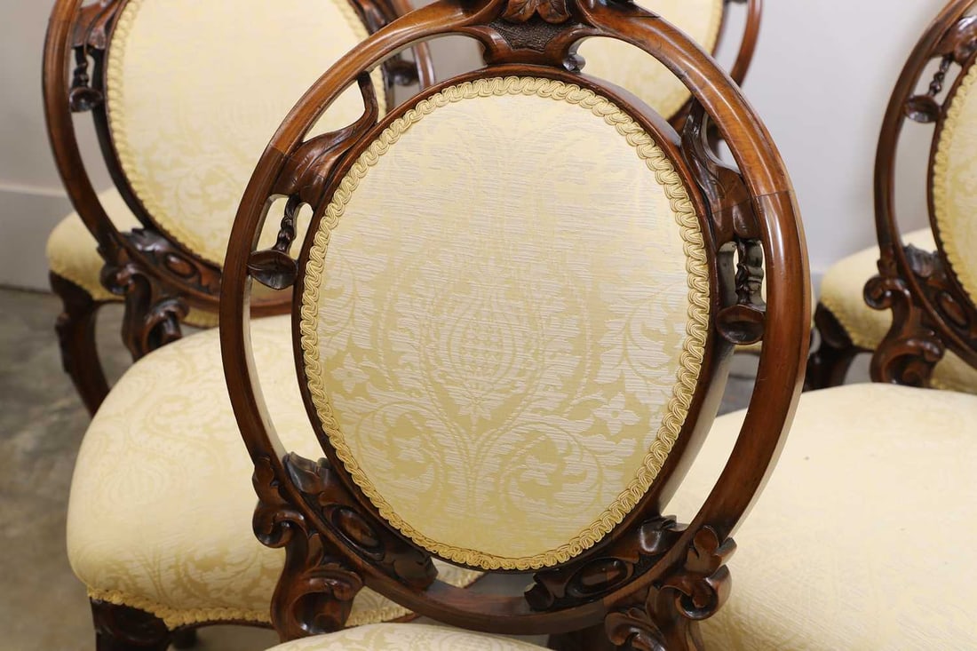 A set of six Victorian walnut dining chairs, circa 1870, - 2