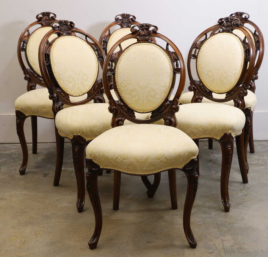 A set of six Victorian walnut dining chairs, circa 1870, - 3