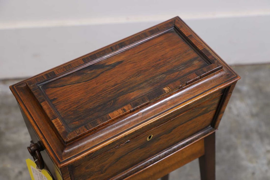 A rosewood tea caddy on stand, late 19th century, - 2