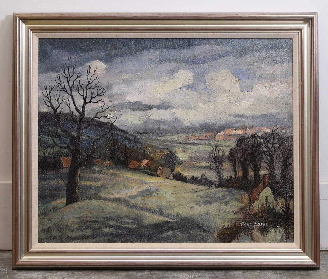 Paul Earee (British, 1888-1968) A view of the countryside: Paul Earee (British, 1888-1968) A view of the countryside signed 'Paul Earee' l.r., oil on canvas 61.5 x 76cm; framed 75 x 89cmCondition Report: Slight bump to centre of canvas. Cracking in places. L