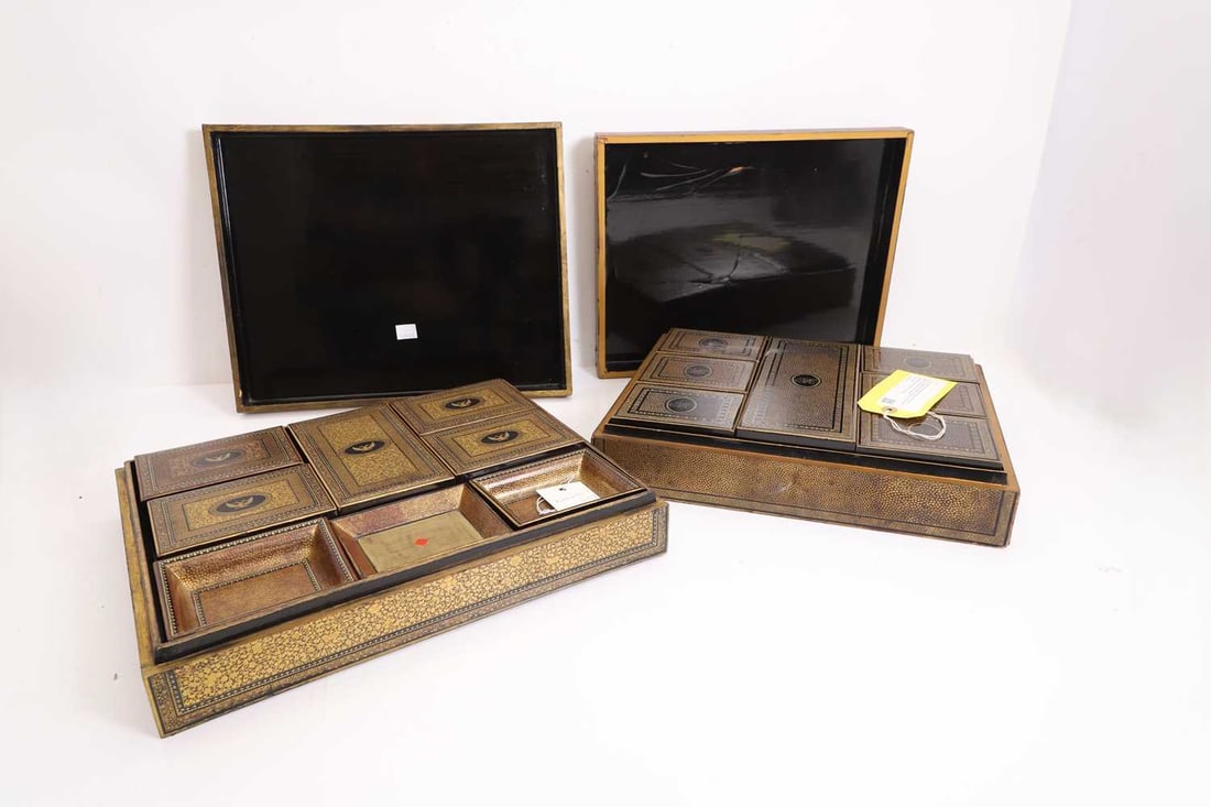 Two Chinese export lacquered games boxes, 19th century, - 2