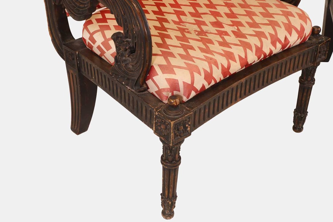 A pair of Empire-style carved beech armchairs, c.1900, - 3