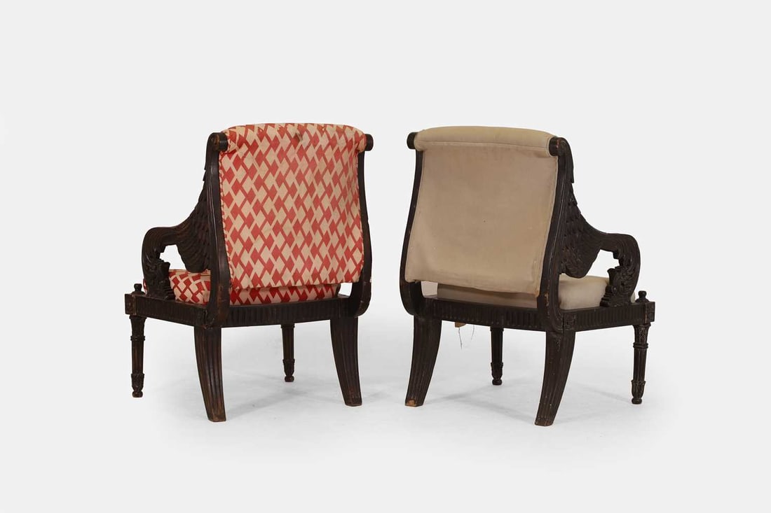 A pair of Empire-style carved beech armchairs, c.1900, - 5