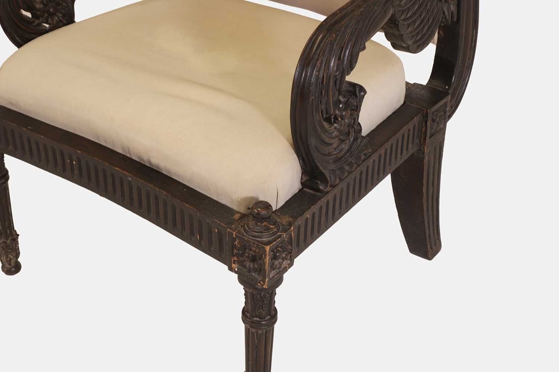 A pair of Empire-style carved beech armchairs, c.1900, - 7