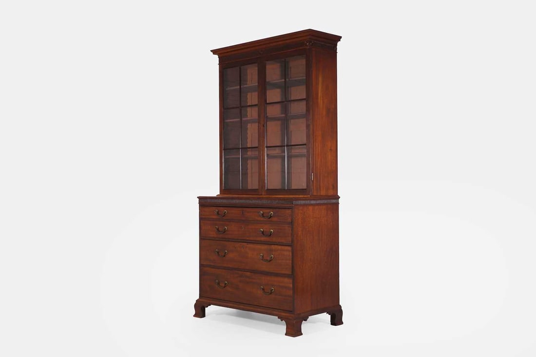 A George III mahogany secretaire bookcase, late 18th century, - 2