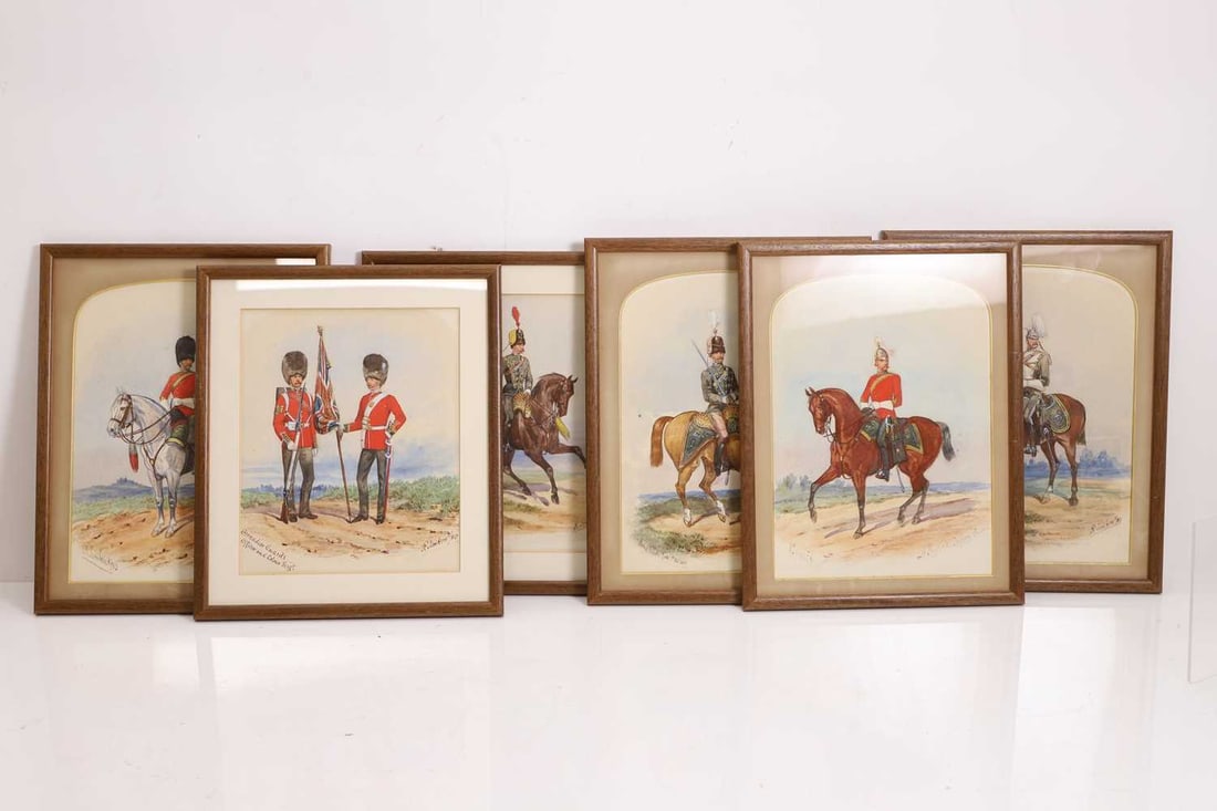 Richard Simkin (British, 1850-1926) Six studies of Victorian British Army Officers: Richard Simkin (British, 1850-1926) Six studies of Victorian British Army Officers comprising, '4th Queens Own Hussars Officer Field day Order', 'Officer R Order 17th Duke of Cambridge's Own Lancers'