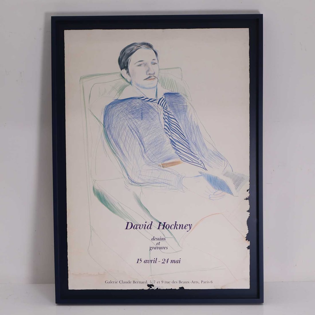 After David Hockney (b.1937): After David Hockney (b.1937) 'Dessins et Gravures' exhibition poster offset lithograph printed in colours, 1975, on wove paper, the full sheet Purchased at Pueblo House 2020 image 63 x 44cm,