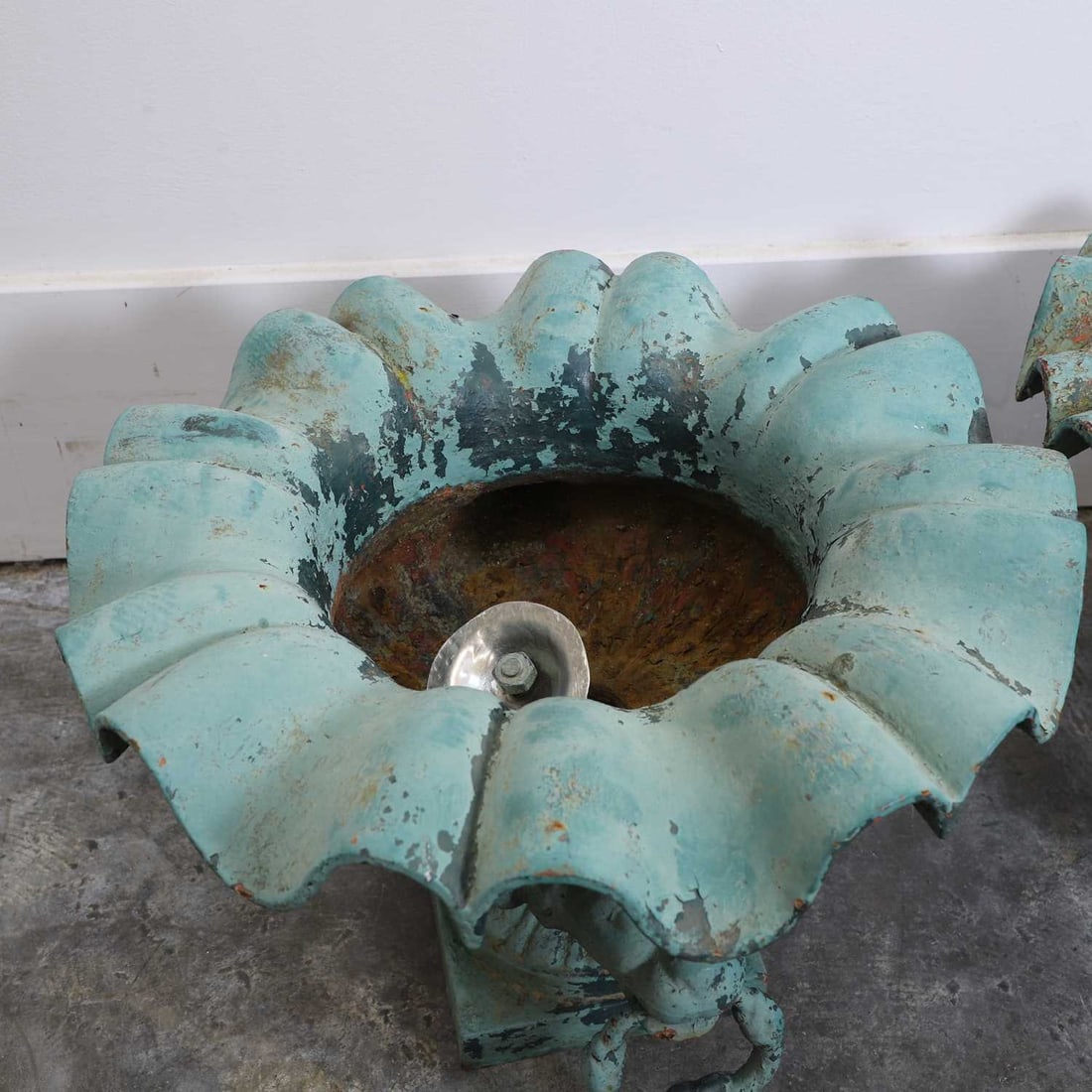 A pair of French painted cast iron garden urns, - 2