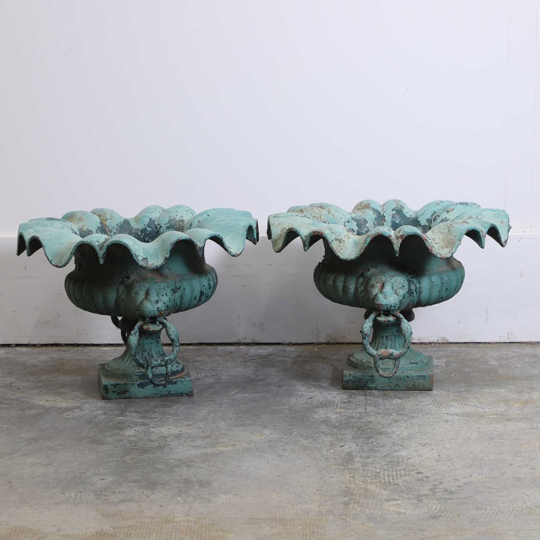 A pair of French painted cast iron garden urns, - 3