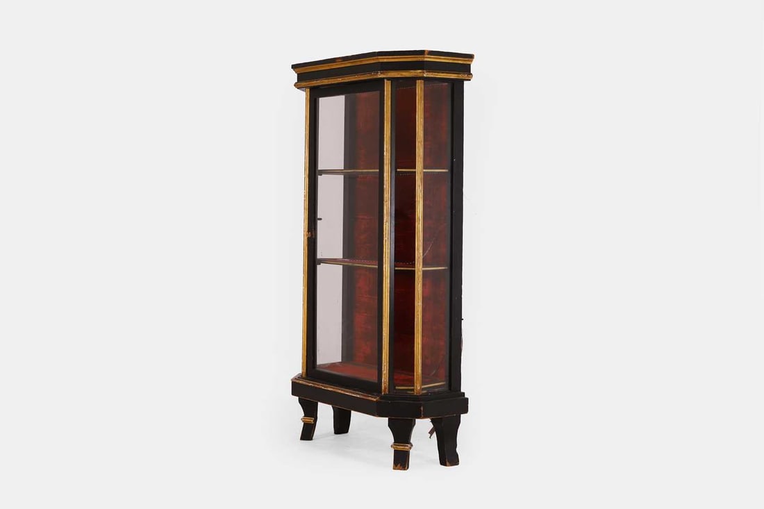 A Napoleon III-style parcel-gilt ebonised vitrine, 20th century, - 4