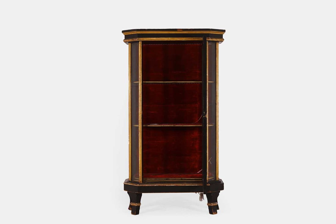 A Napoleon III-style parcel-gilt ebonised vitrine, 20th century, - 5