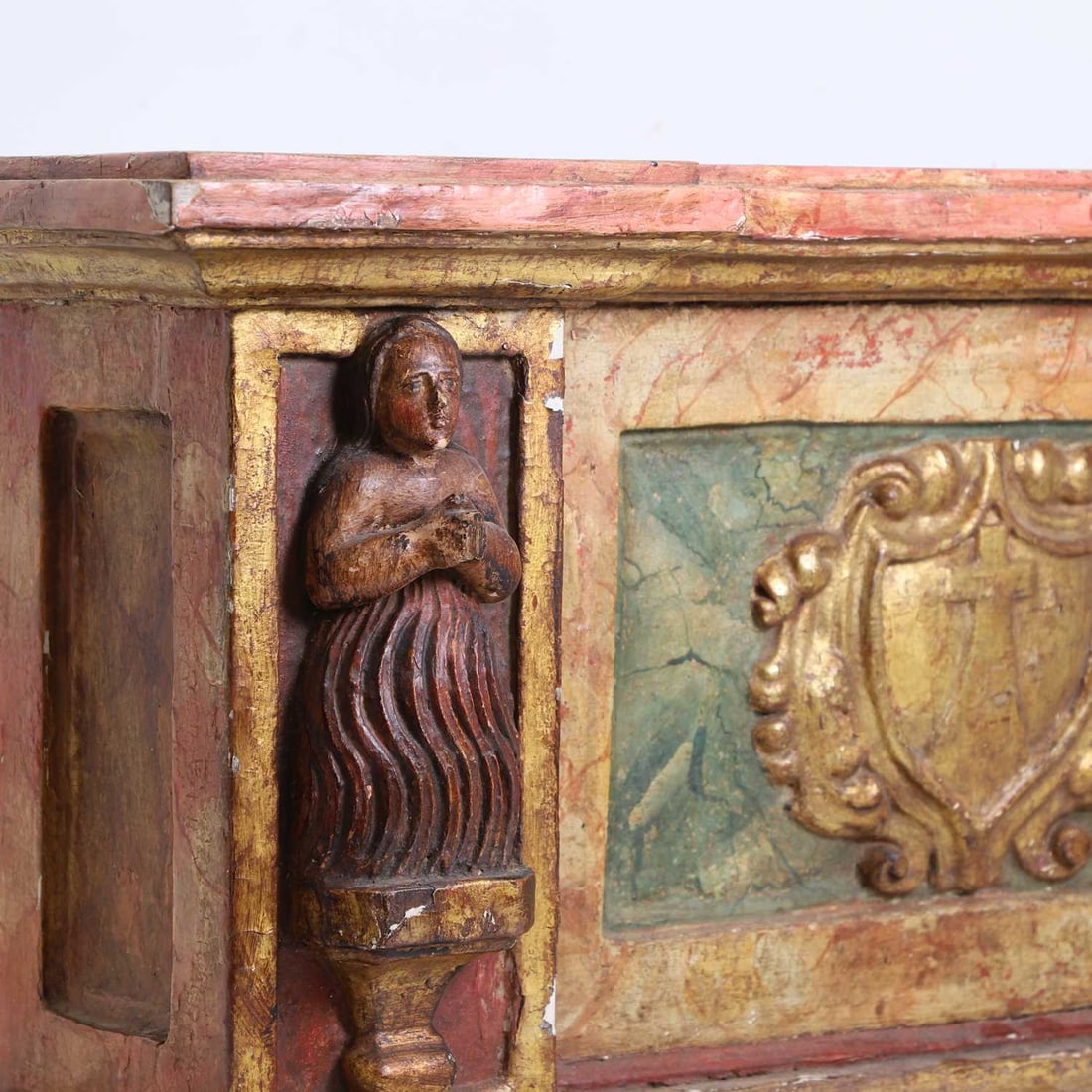 A Spanish gilt and pink faux marble altar piece, circa 17th century, - 5
