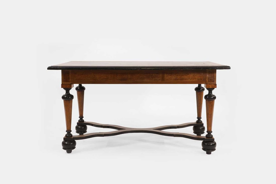 A baroque-style walnut and specimen wood centre table, 19th century, (1 of 4)