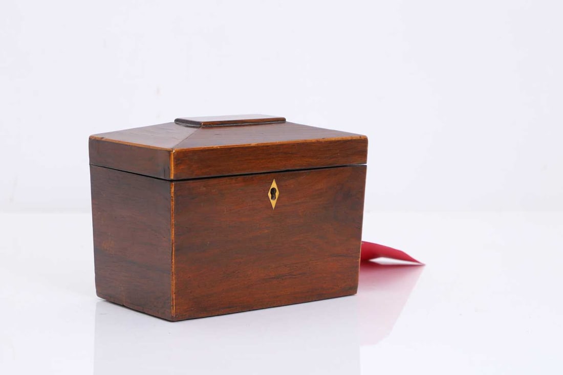 A mahogany tea caddy, (1 of 6)