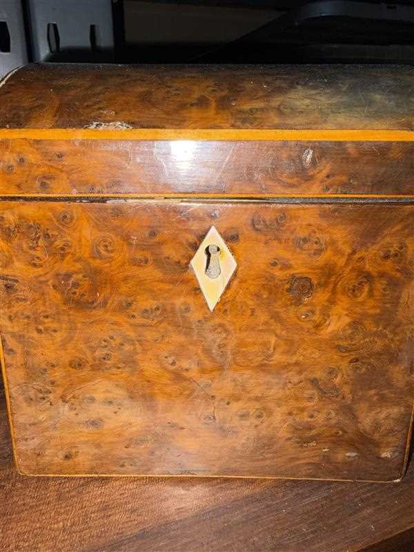A small burr yew tea caddy, - 5