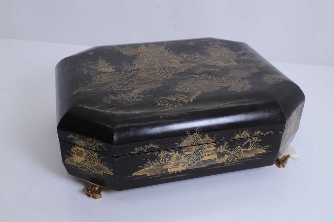 A Chinese export gilt lacquered games box, 19th century, (1 of 19)