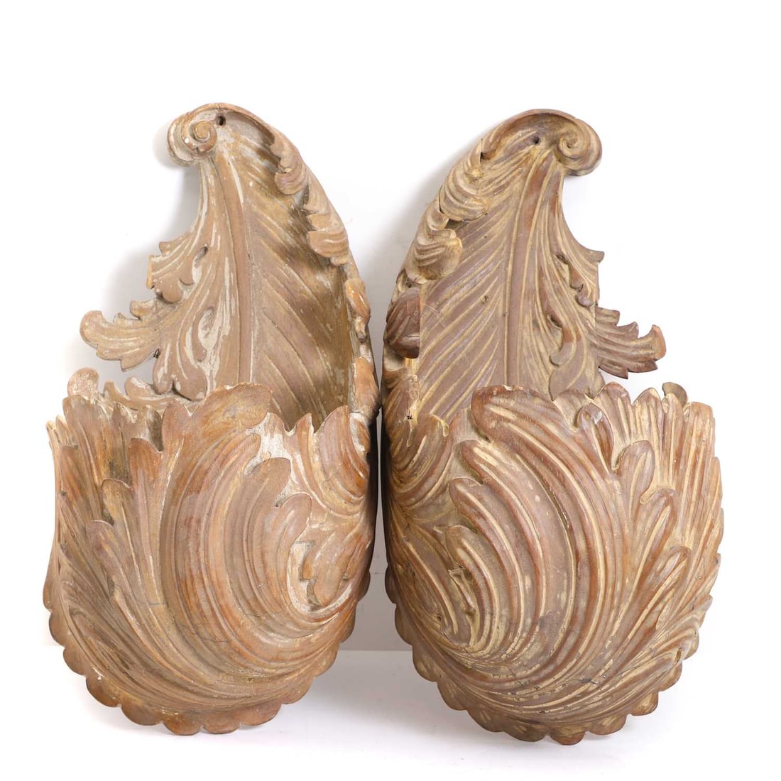 A pair of large carved wooden uplighters, circa early 20th century, (1 of 7)