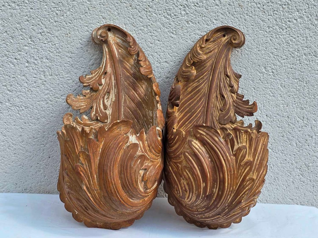 A pair of large carved wooden uplighters, circa early 20th century, - 4