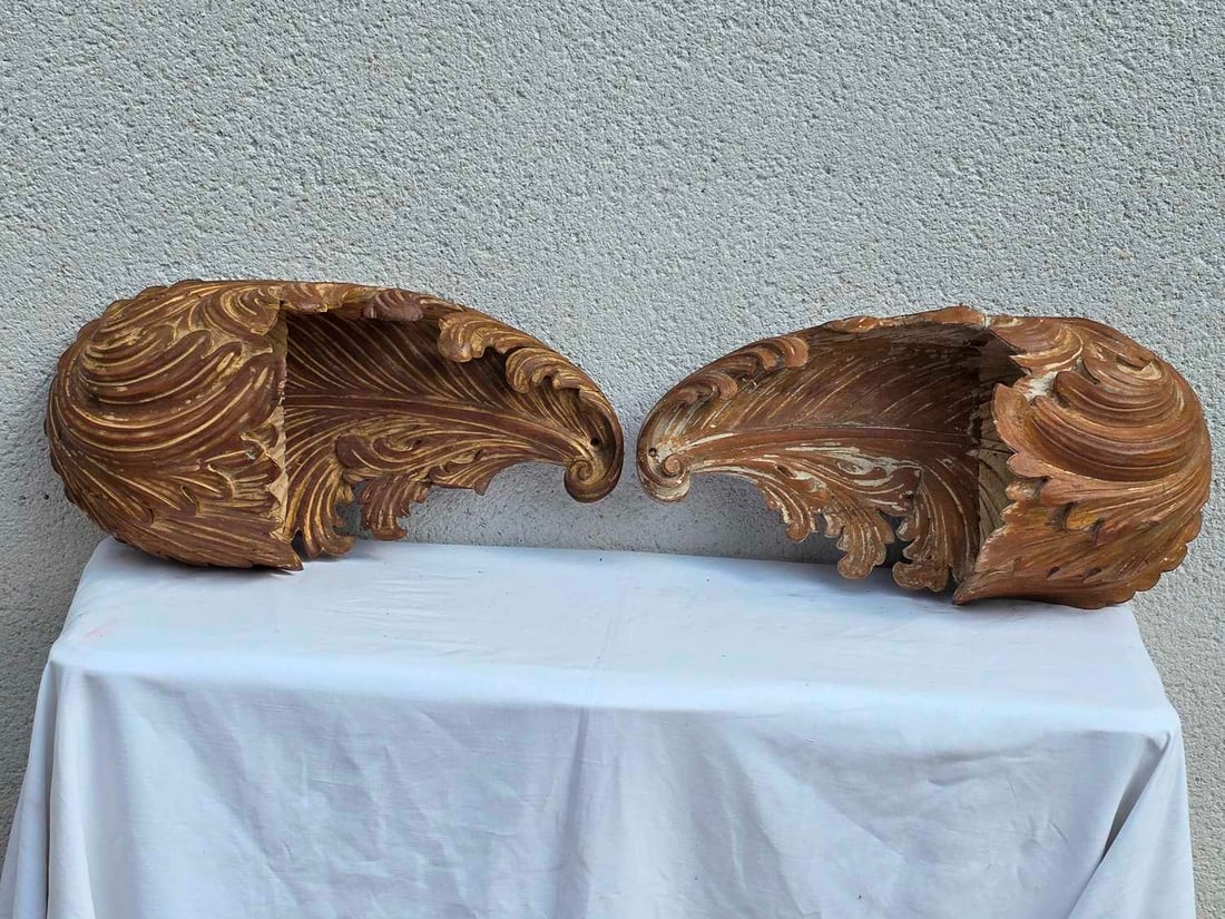 A pair of large carved wooden uplighters, circa early 20th century, - 7