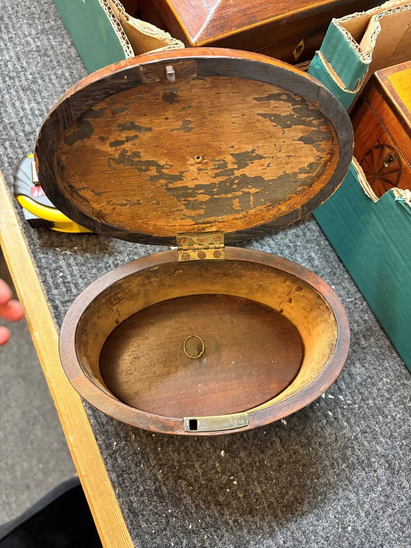 A crossbanded flame veneered tea caddy, - 6