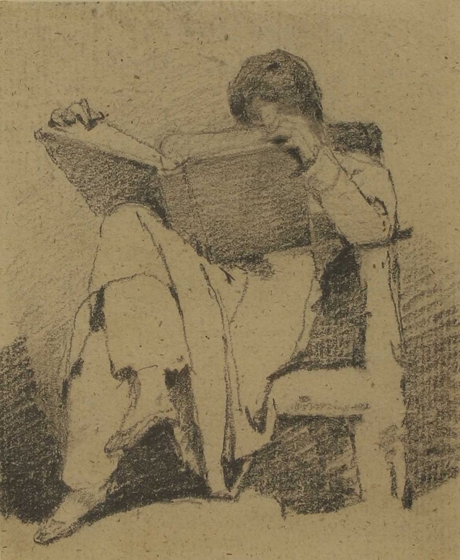 George Jones RA (British, 1786-1869) A man sitting on a chair reading from a large volume (1 of 3)