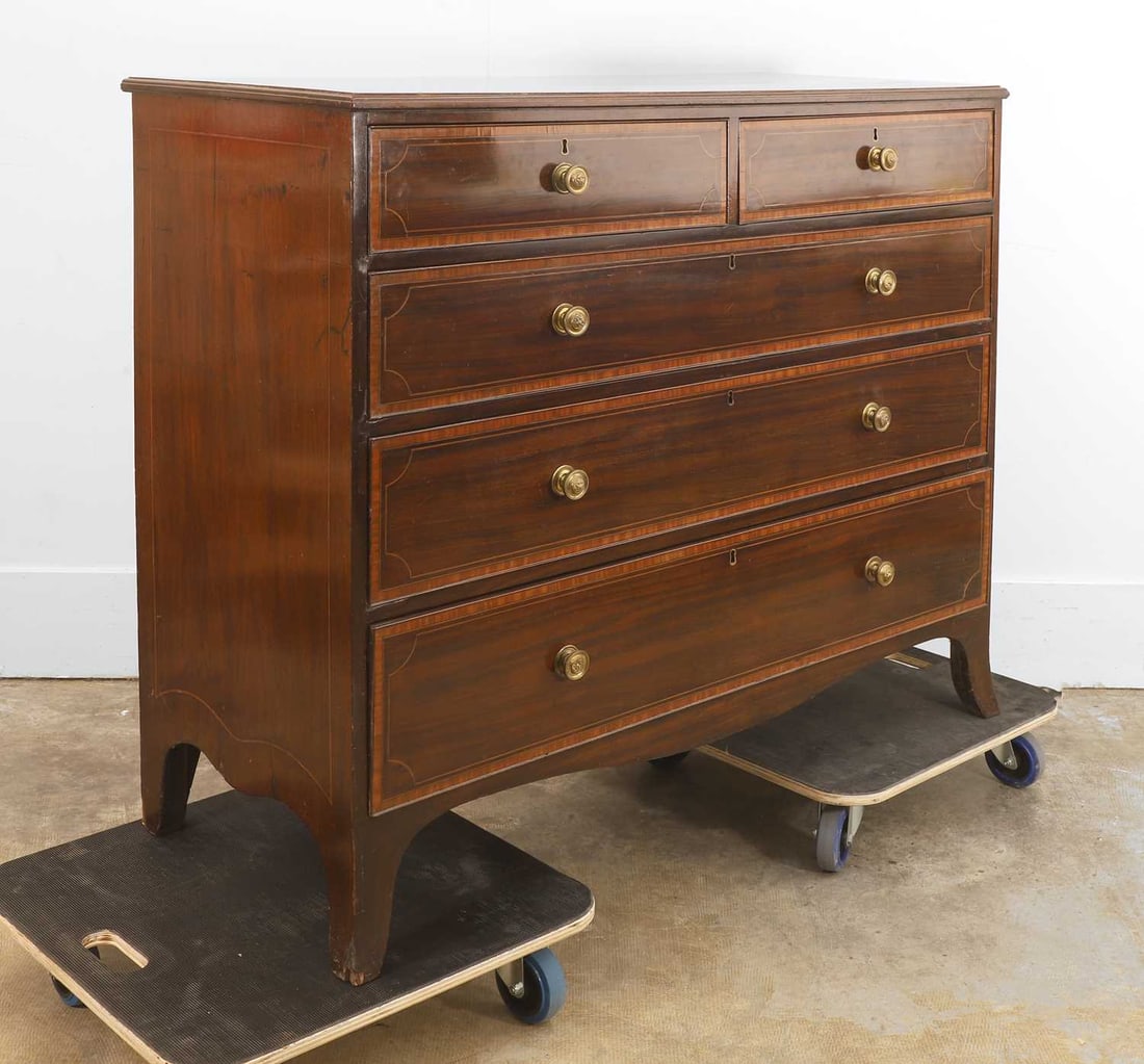 A George III mahogany and satinwood crossbanded chest, early 19th century, - 2