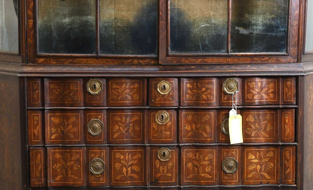 A Dutch walnut and marquetry display cabinet, mid-18th century, - 2