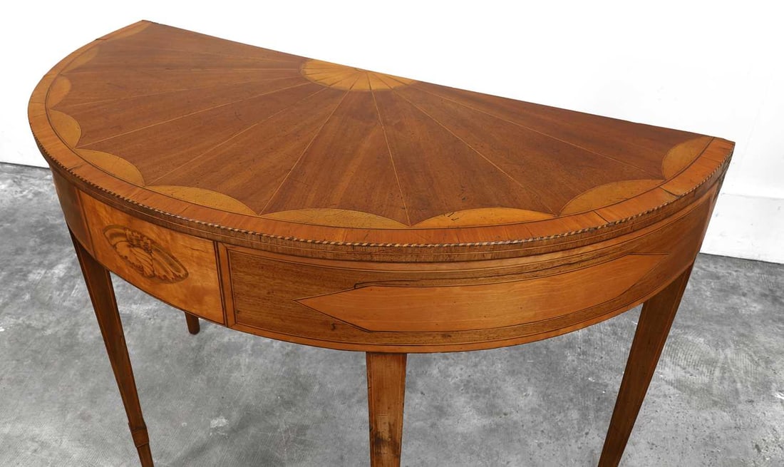 A George III mahogany and satinwood side table, 19th century, - 2