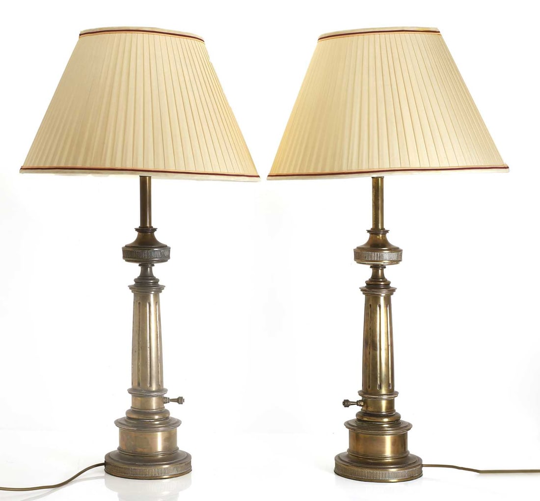 A pair of brass table lamps, 20th century, (1 of 2)