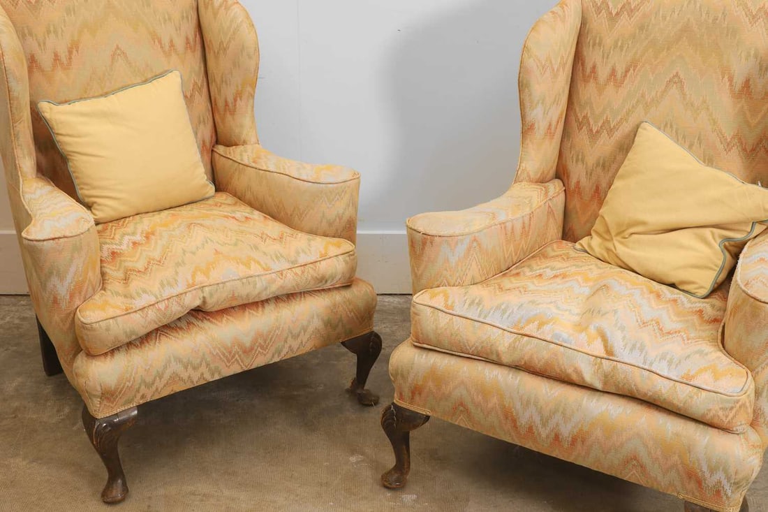 A pair of Queen Anne style wing armchairs, early 20th century, - 2