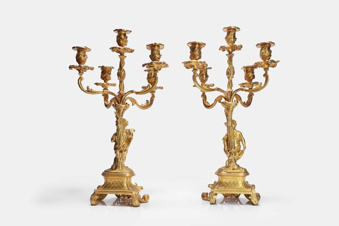 A pair of Louis XV-style ormolu candelabra, 19th century, French, - 3