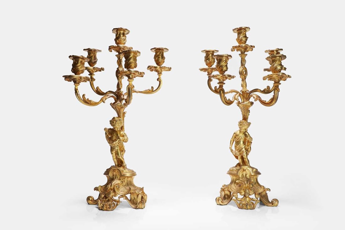 A pair of Louis XV-style ormolu candelabra, 19th century, French, - 4