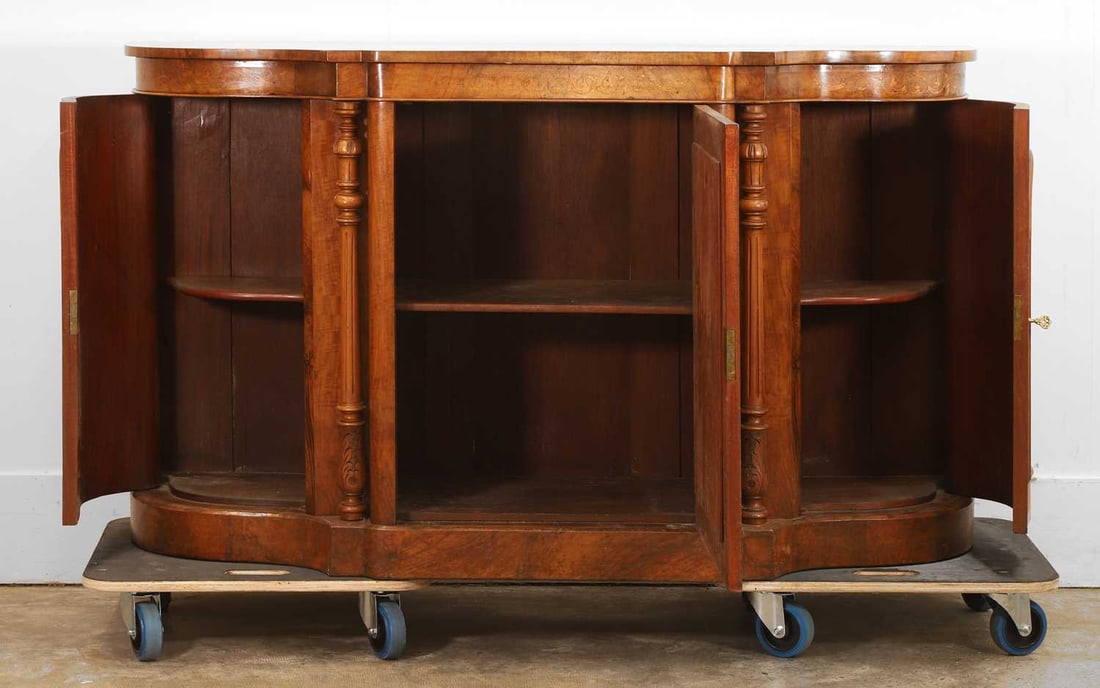 A Victorian figured walnut credenza, late 19th century, - 2