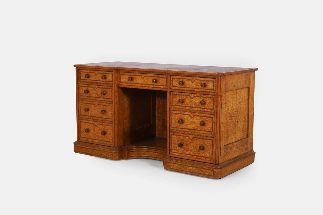 A Hungarian ash kneehole desk, second half of the 19th century, - 2