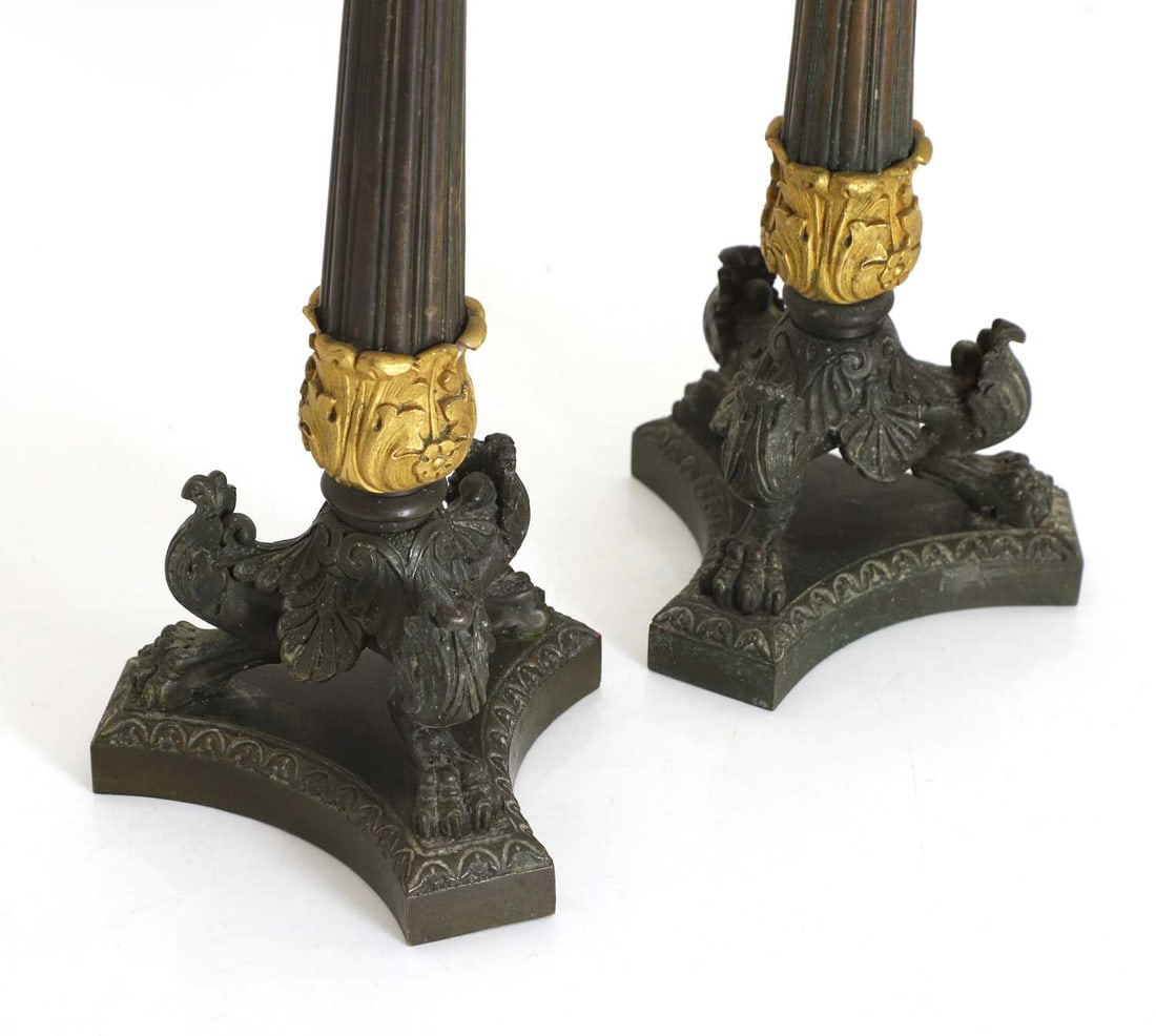 A pair of bronze and ormolu candlesticks, - 2