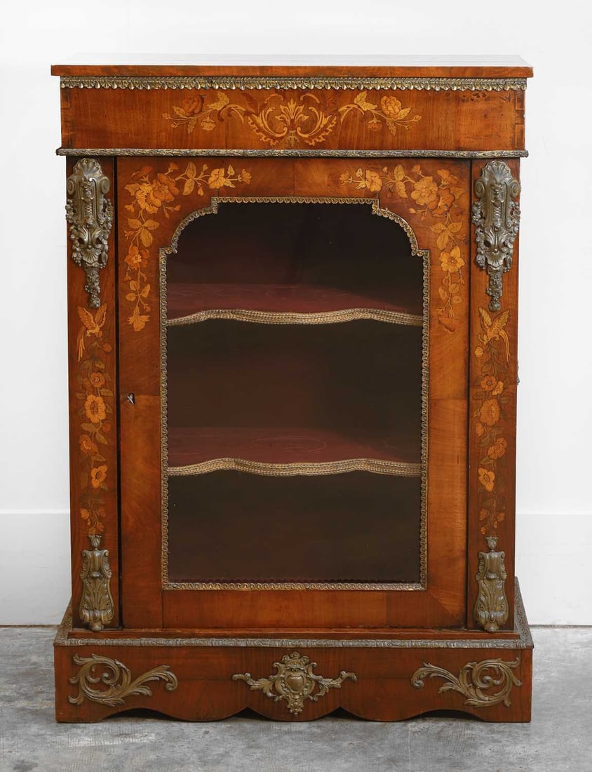 A walnut and marquetry inlaid pier cabinet, circa 1860, (1 of 3)