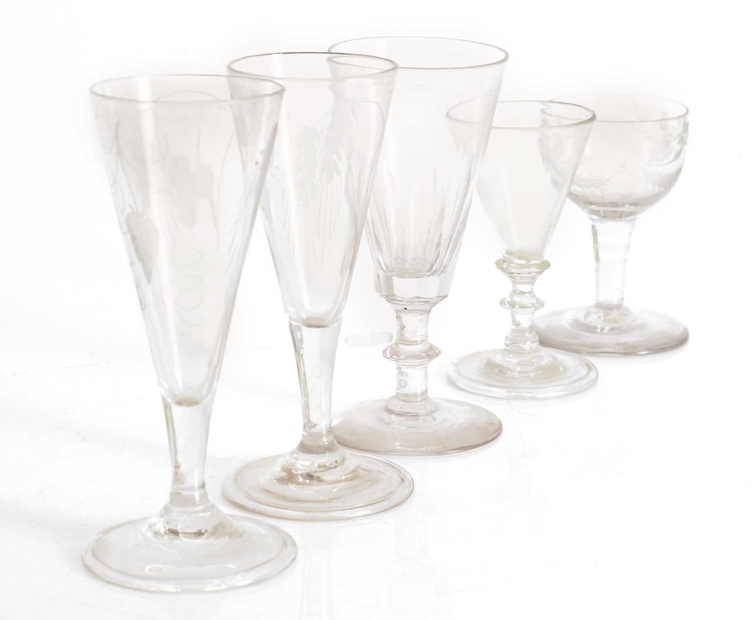 A group of five drinking glasses, late 18th century and later, - 2