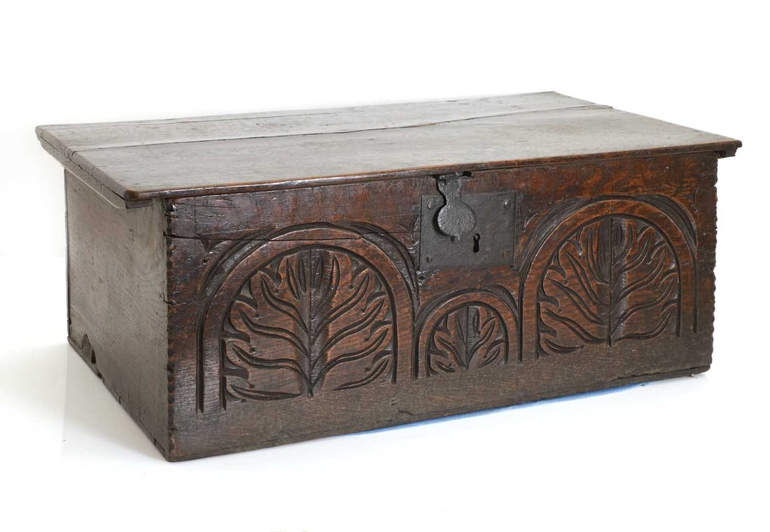 Two oak bible boxes, early 18th century and later, - 7